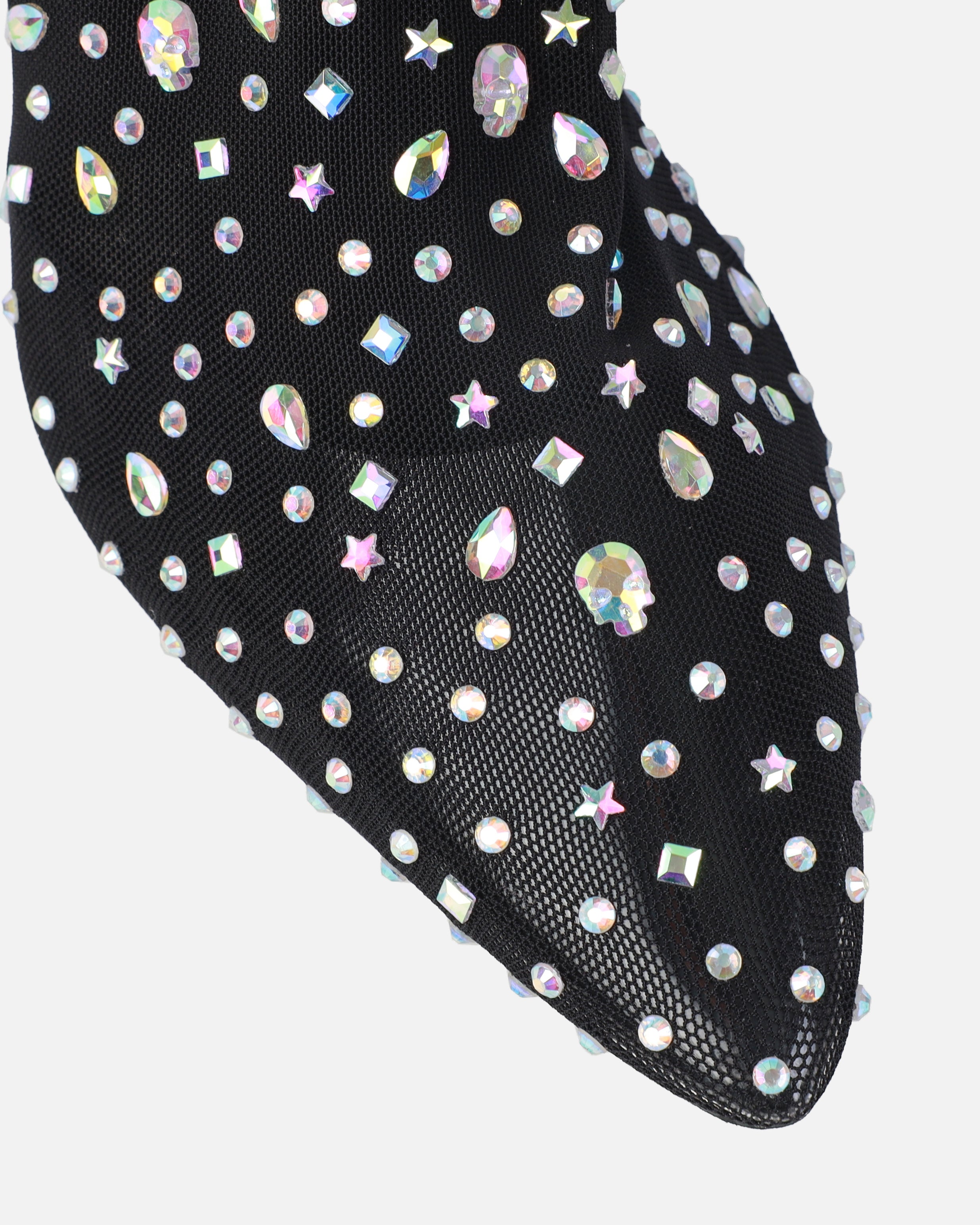 Mary Bedford Sparko Black Mesh Diamante Thigh High Boots