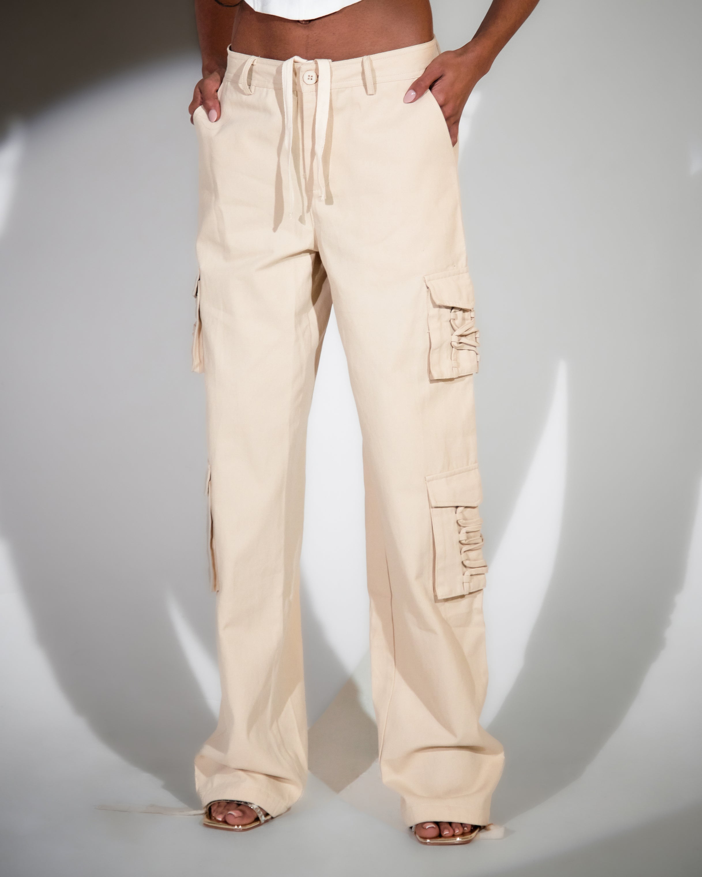Drift Stone Lace Up Cargo Trousers