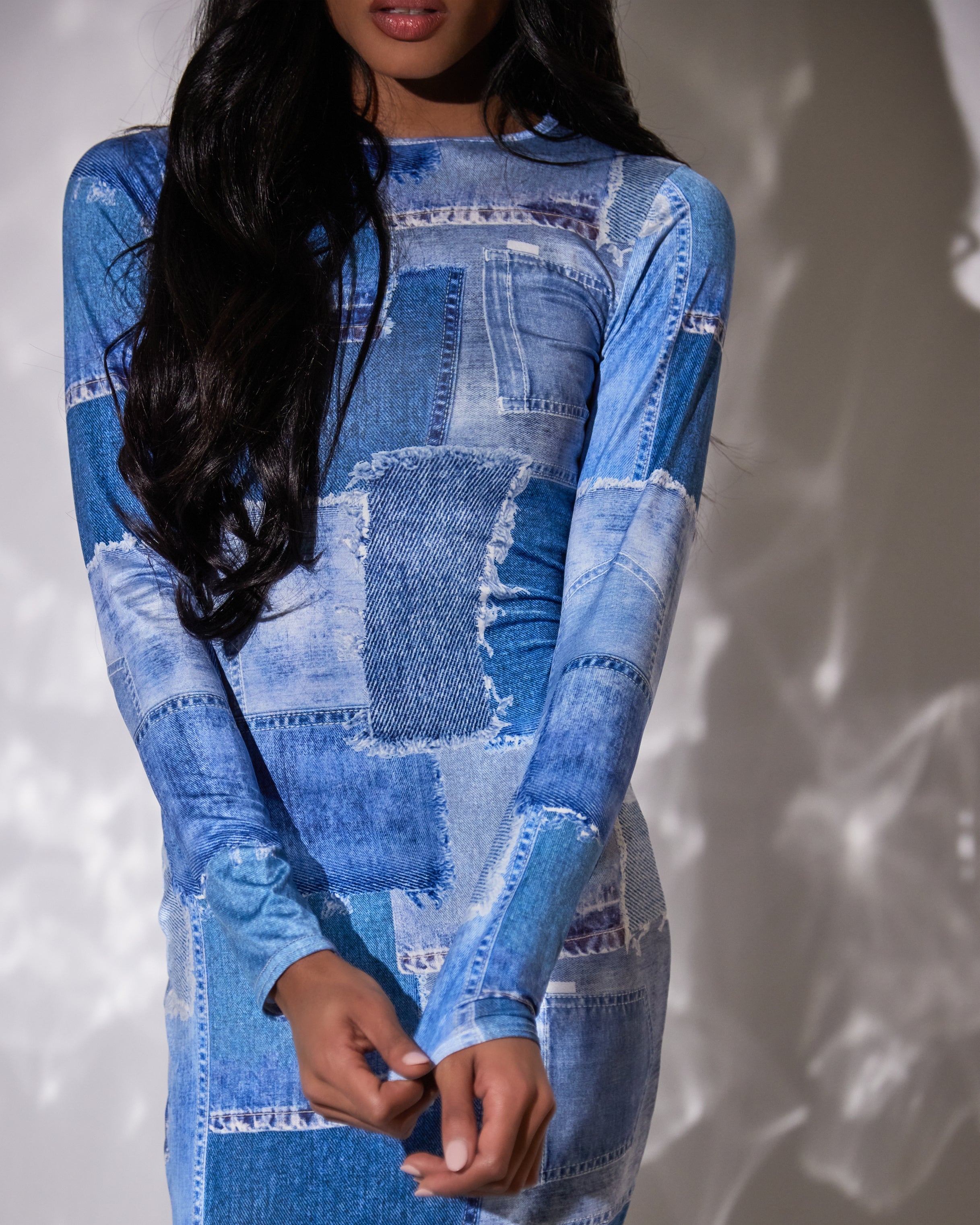 Genes Denim Patchwork Print Midaxi Dress