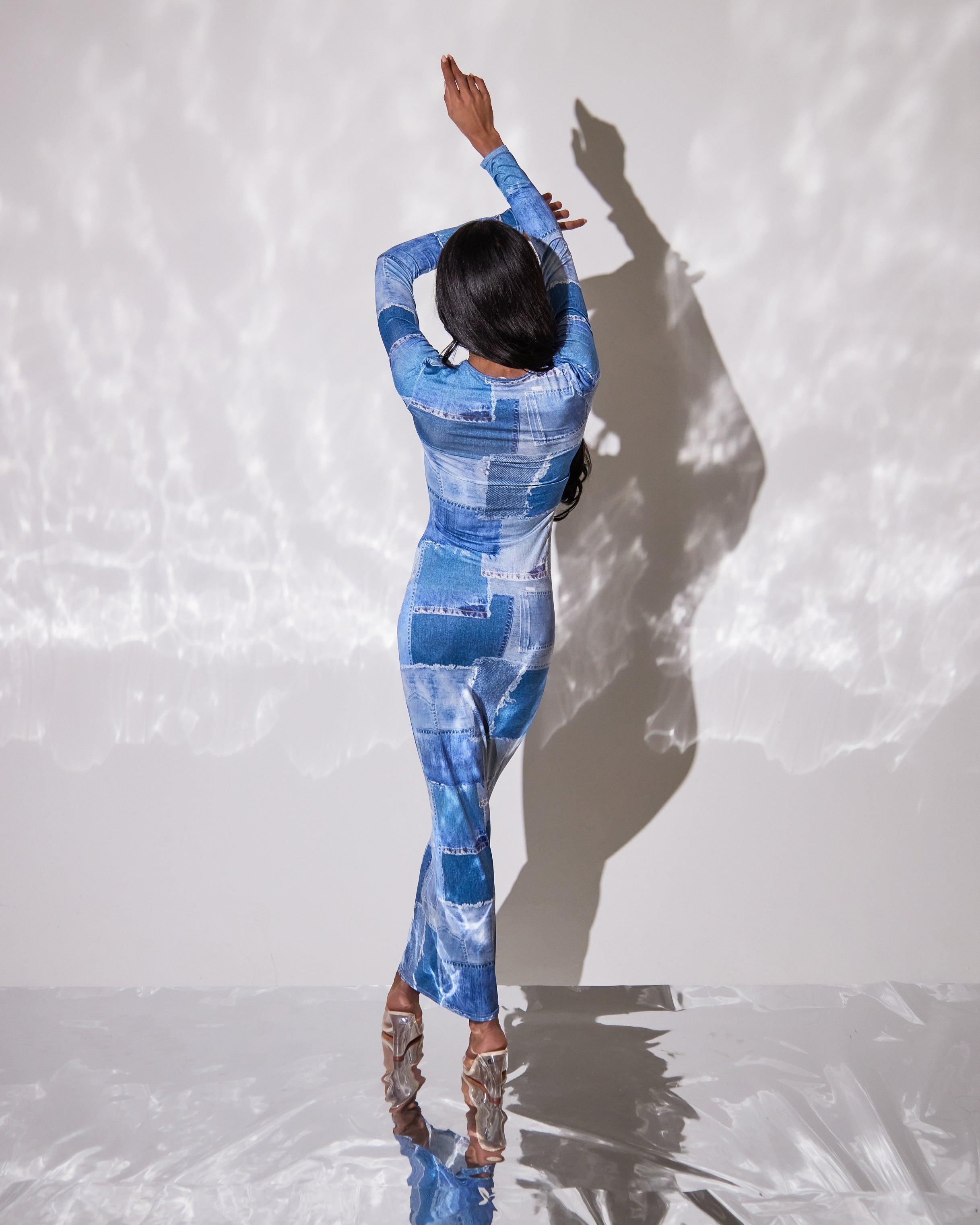 Genes Denim Patchwork Print Midaxi Dress