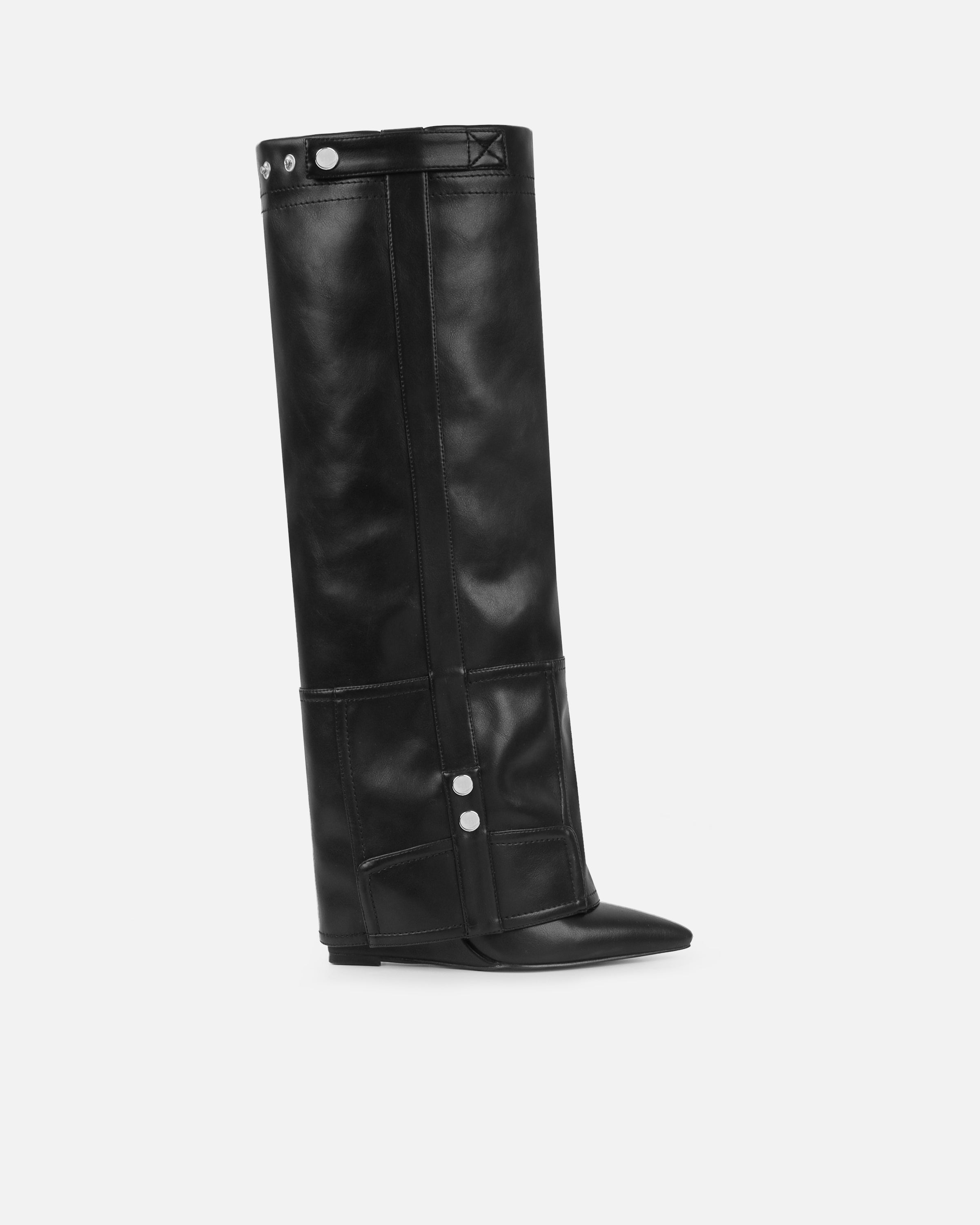 Sonny Black Fold Over Wedge Knee Boots