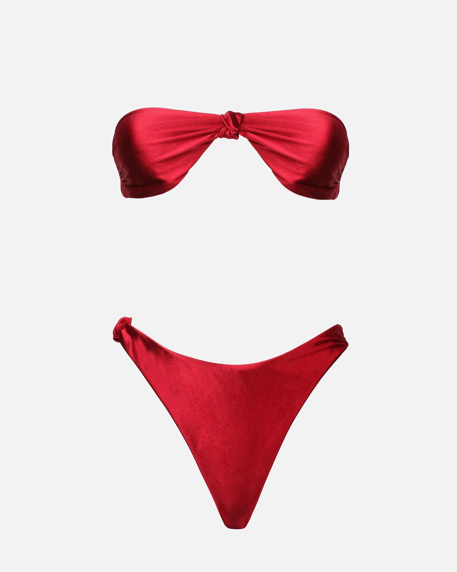 Sonara Deep Red Satin Knot Detail Bikini Set