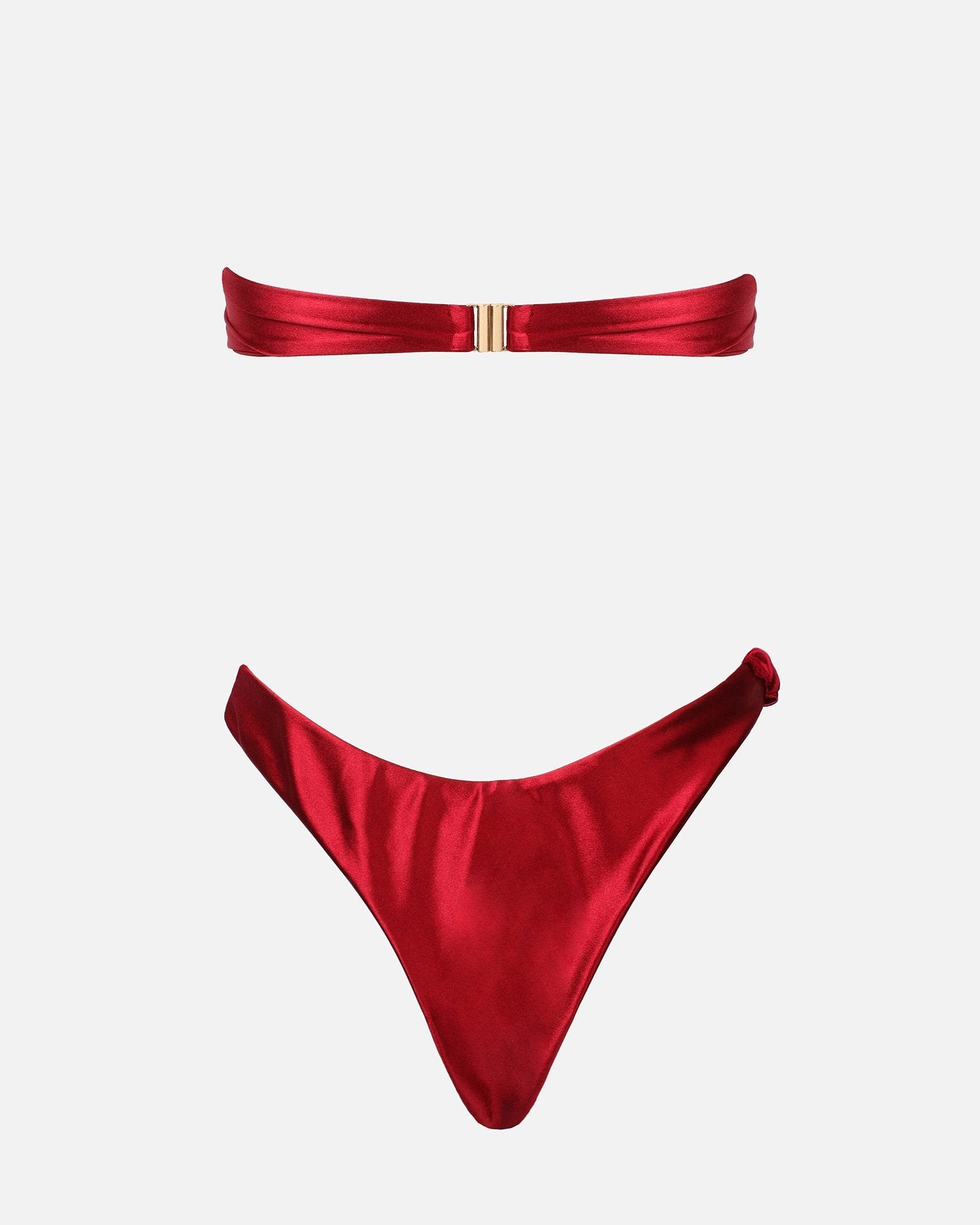 Sonara Deep Red Satin Knot Detail Bikini Set
