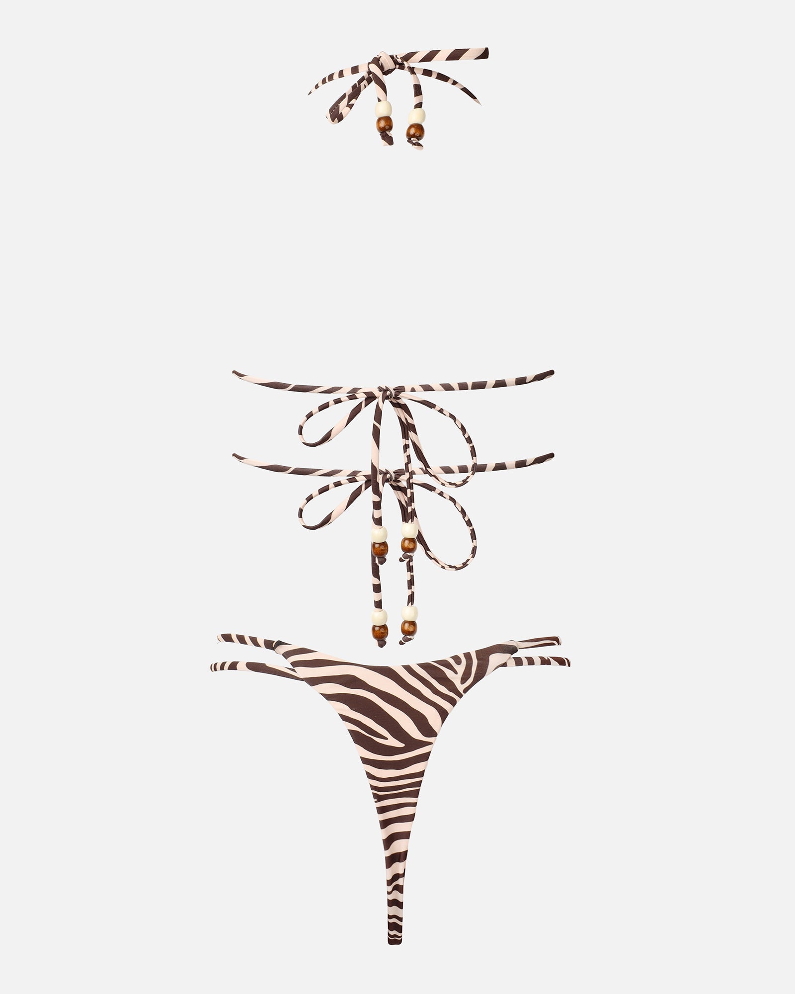 Azote Zebra Print Trim Detail Bikini Set
