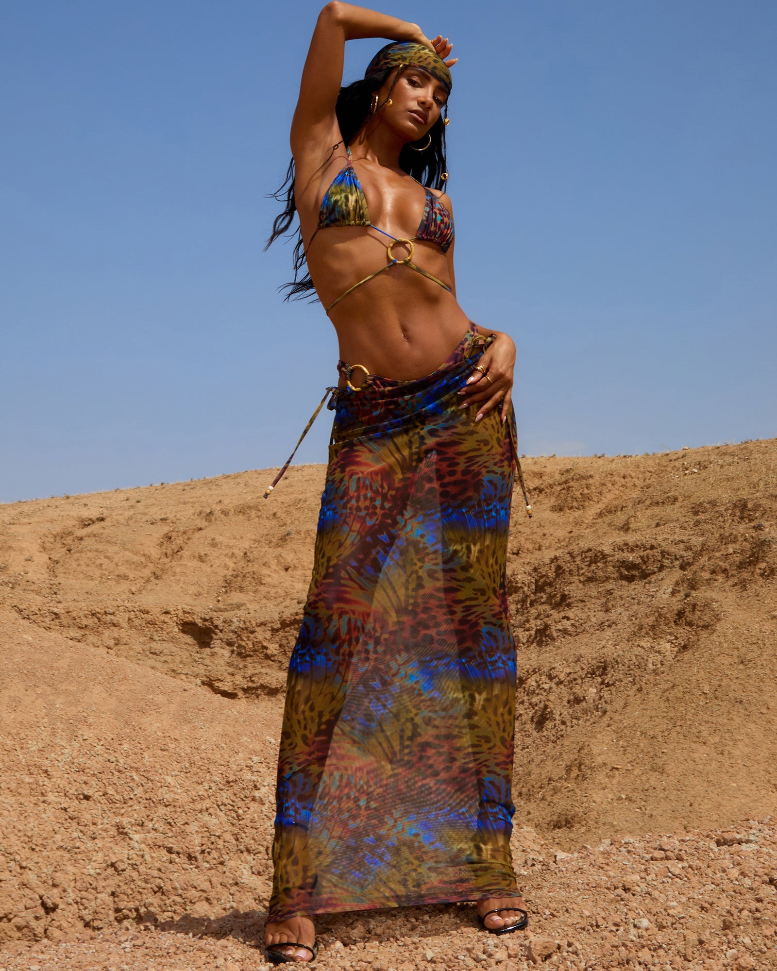 RIANA BUTTERFLY PRINT MESH MAXI SKIRT