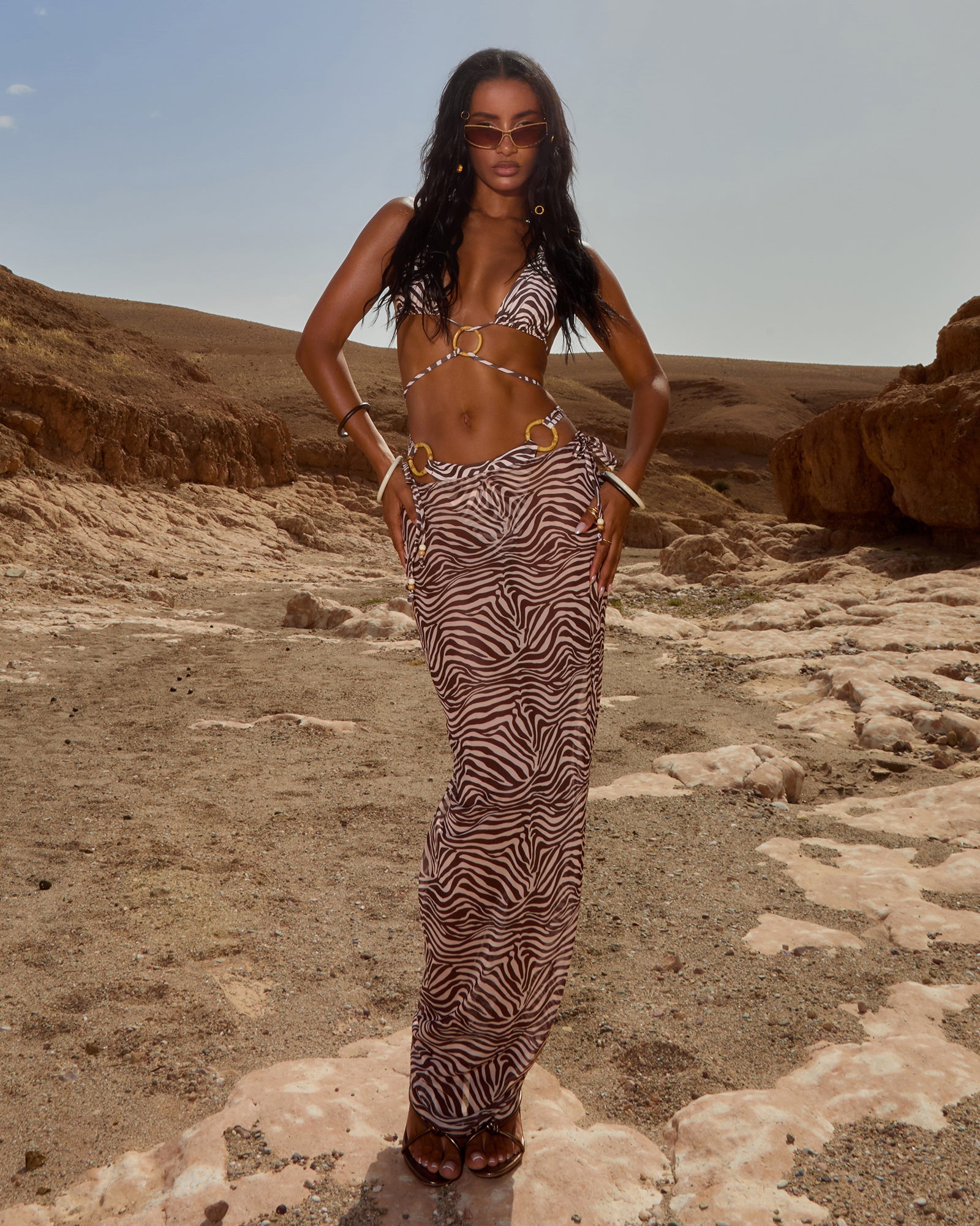 Milha Zebra Print Mesh Maxi Skirt