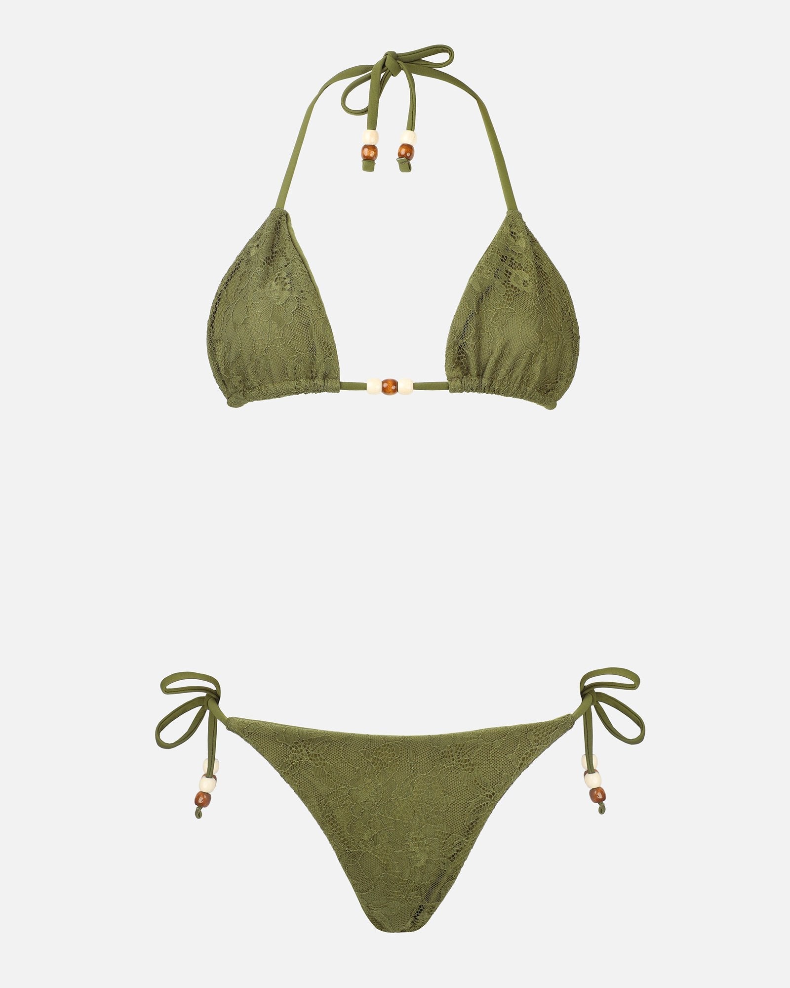 KALARI KHAKI LACE BEADED BIKINI SET