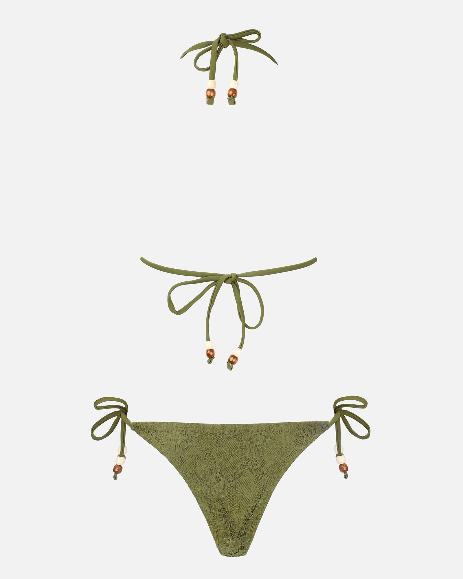 KALARI KHAKI LACE BEADED BIKINI SET
