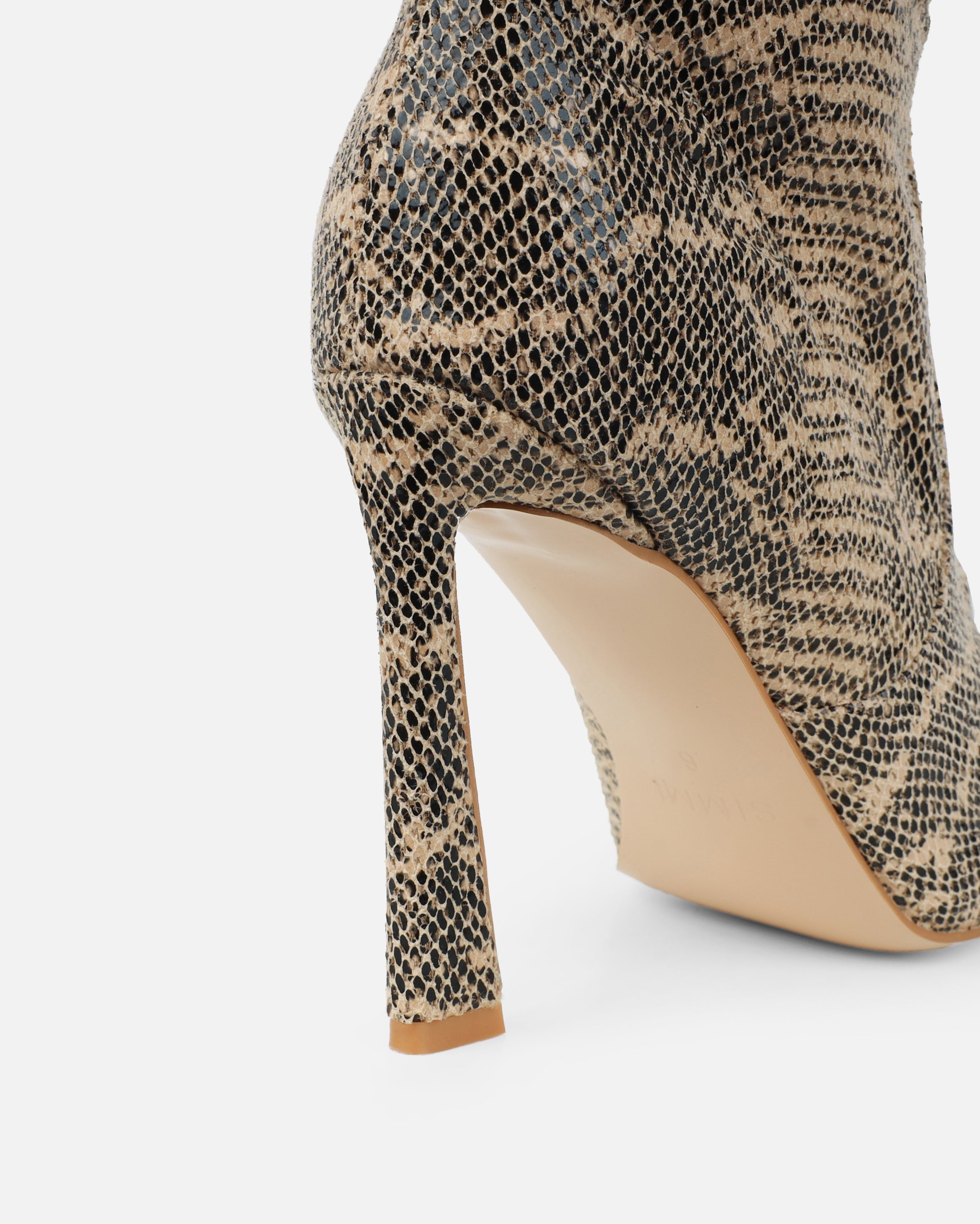 Usher Beige Faux Snake Slouch High Heeled Over The Knee Boots