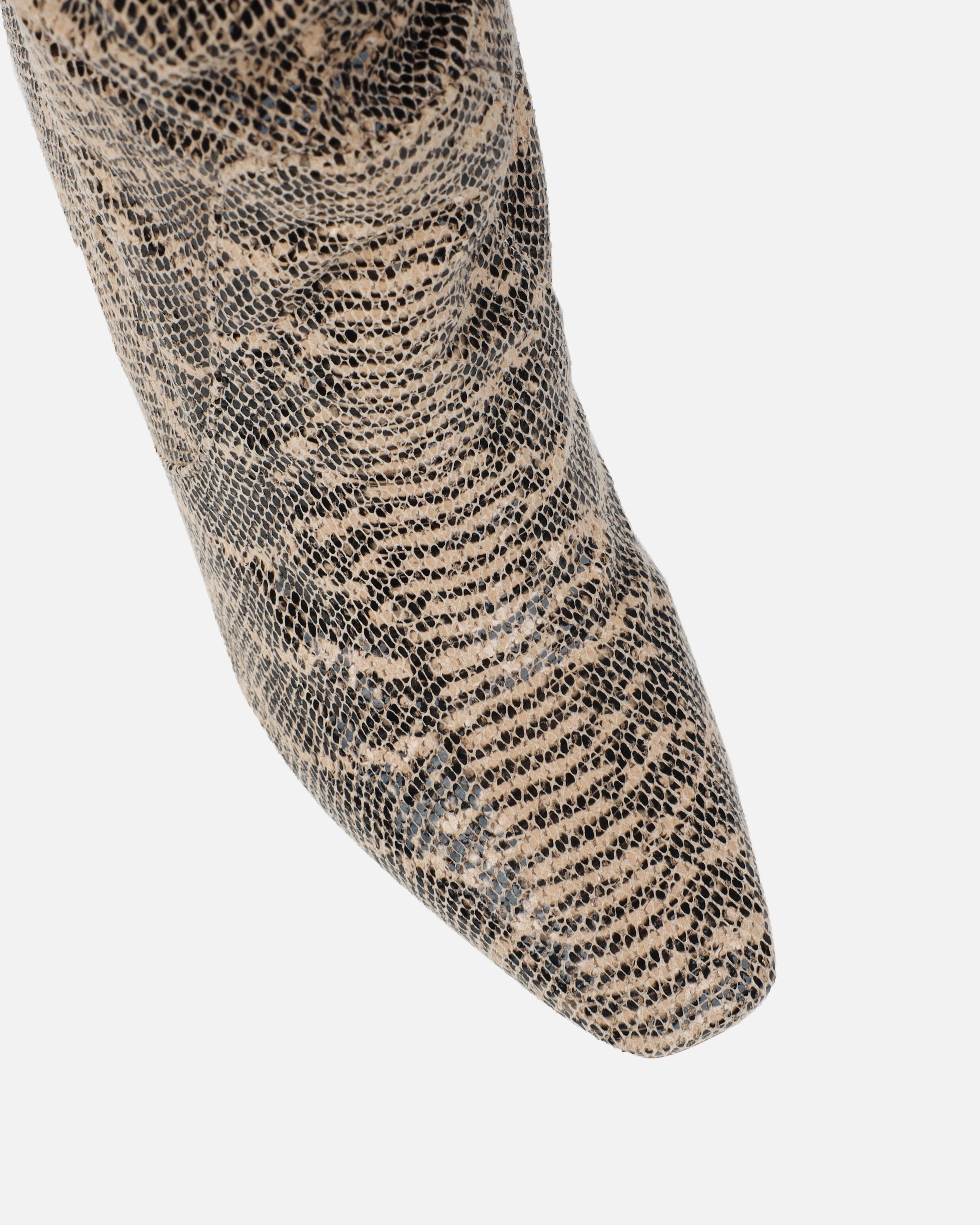 Usher Beige Faux Snake Slouch High Heeled Over The Knee Boots