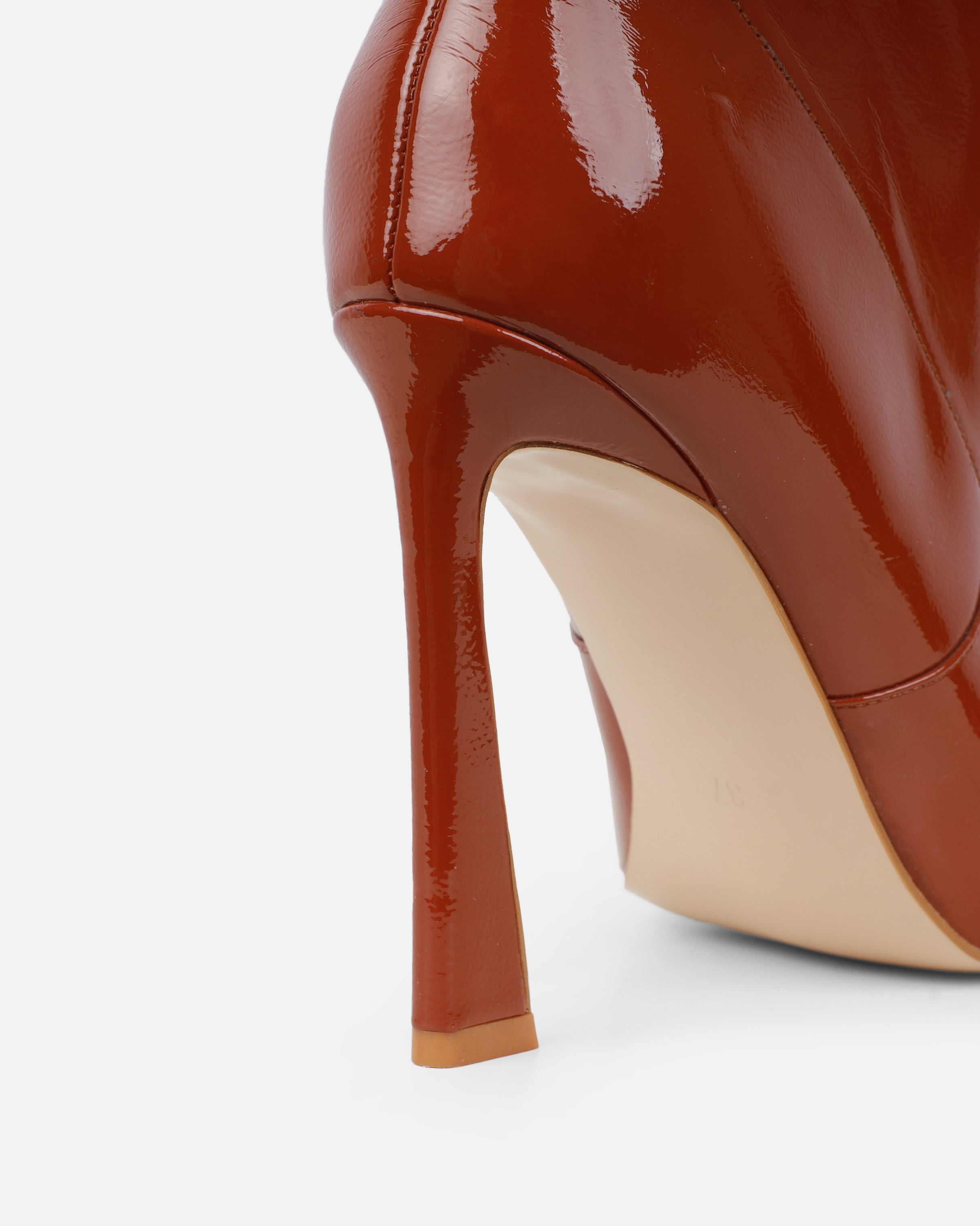 Usher Tan Patent Slouch High Heeled Over The Knee Boots