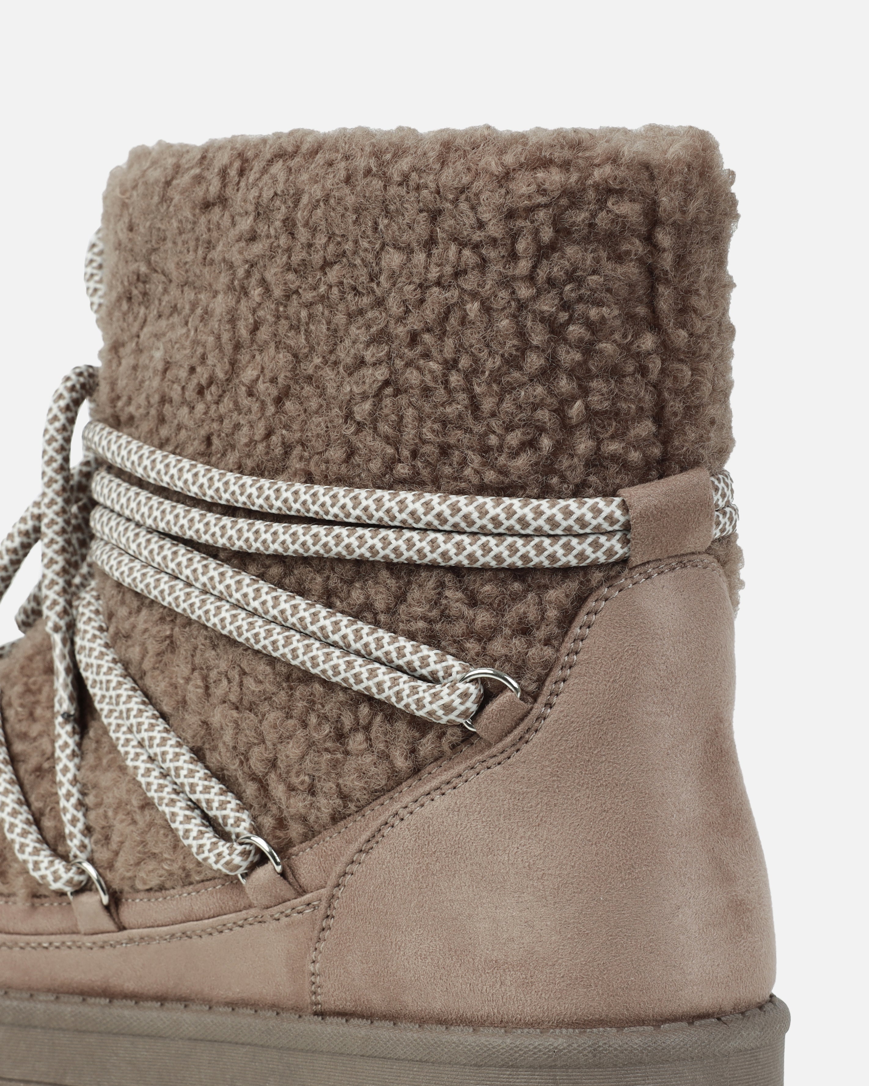 Warmth Beige Borg Mix Laced Snow Boots